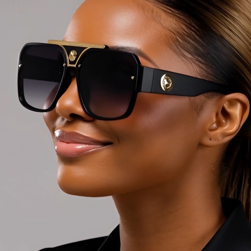 Black Designer Sunglasses Fashion Rectangular XXL Women Stylish Lentes Gafas New